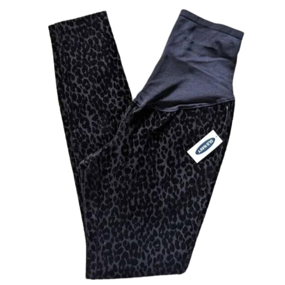 Old Navy Maternity Full-Panel Stevie Black Leopard Print Velvet Pants Size XS